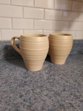 MIKASA Neutral Beige Ceramic Ribbed Mugs - Set of 2